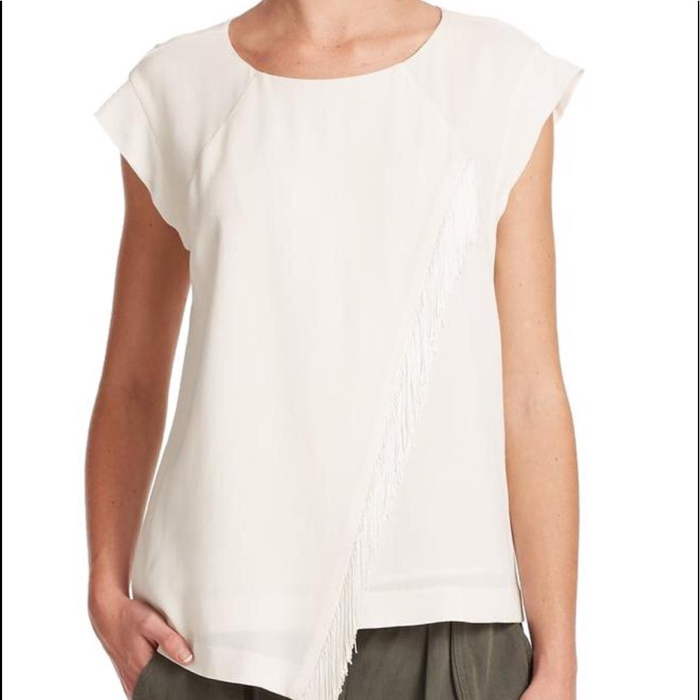 Rebecca Taylor Off White Fringe Crepe Blouse